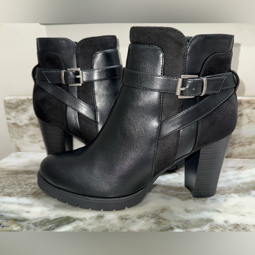 MySoft Black Buckle Ankle Booties 10